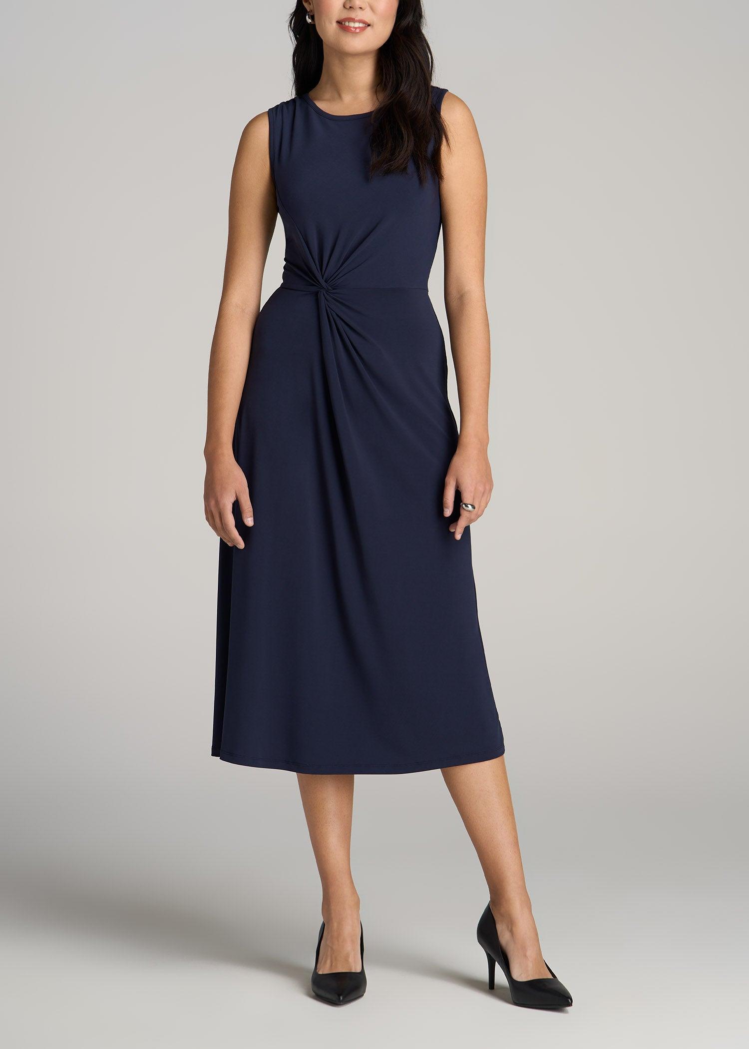 Sleeveless Knot Front Dress for Tall Women in Navy Female Product Image