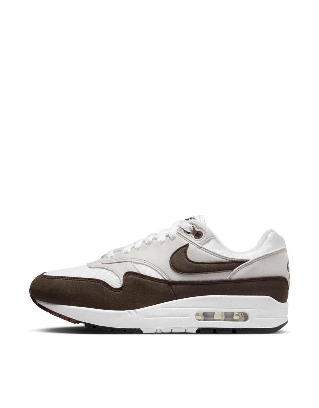 Nike Air Max 1 sneakers in white and dark brown  Product Image