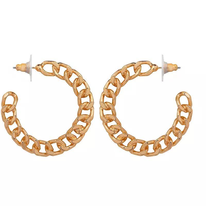 Emberly Gold Tone Chain Link C-Hoop Earrings, Womens Product Image