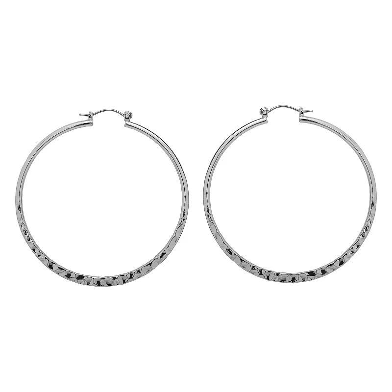 Emberly Silver Tone Hammered Hoop Earrings, Womens, None Product Image