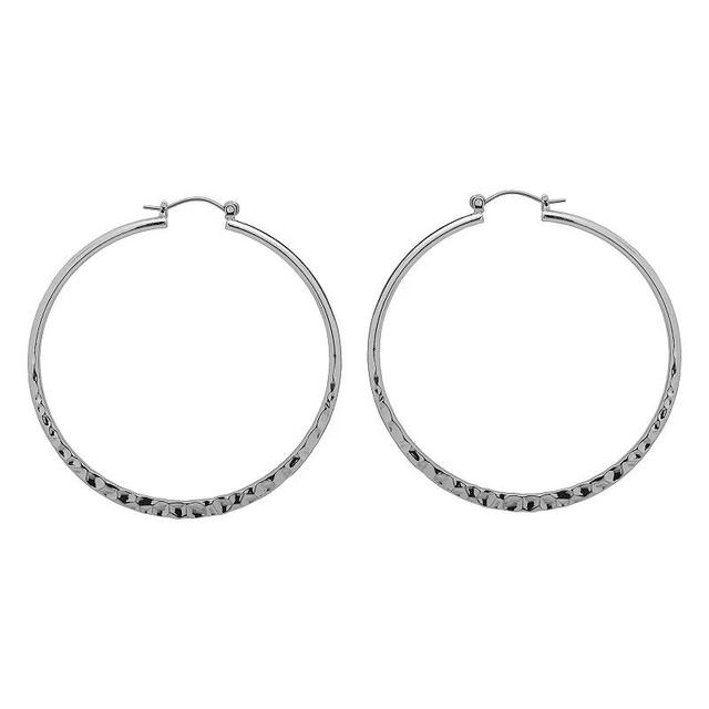 Emberly Silver Tone Hammered Hoop Earrings, Womens, None Product Image