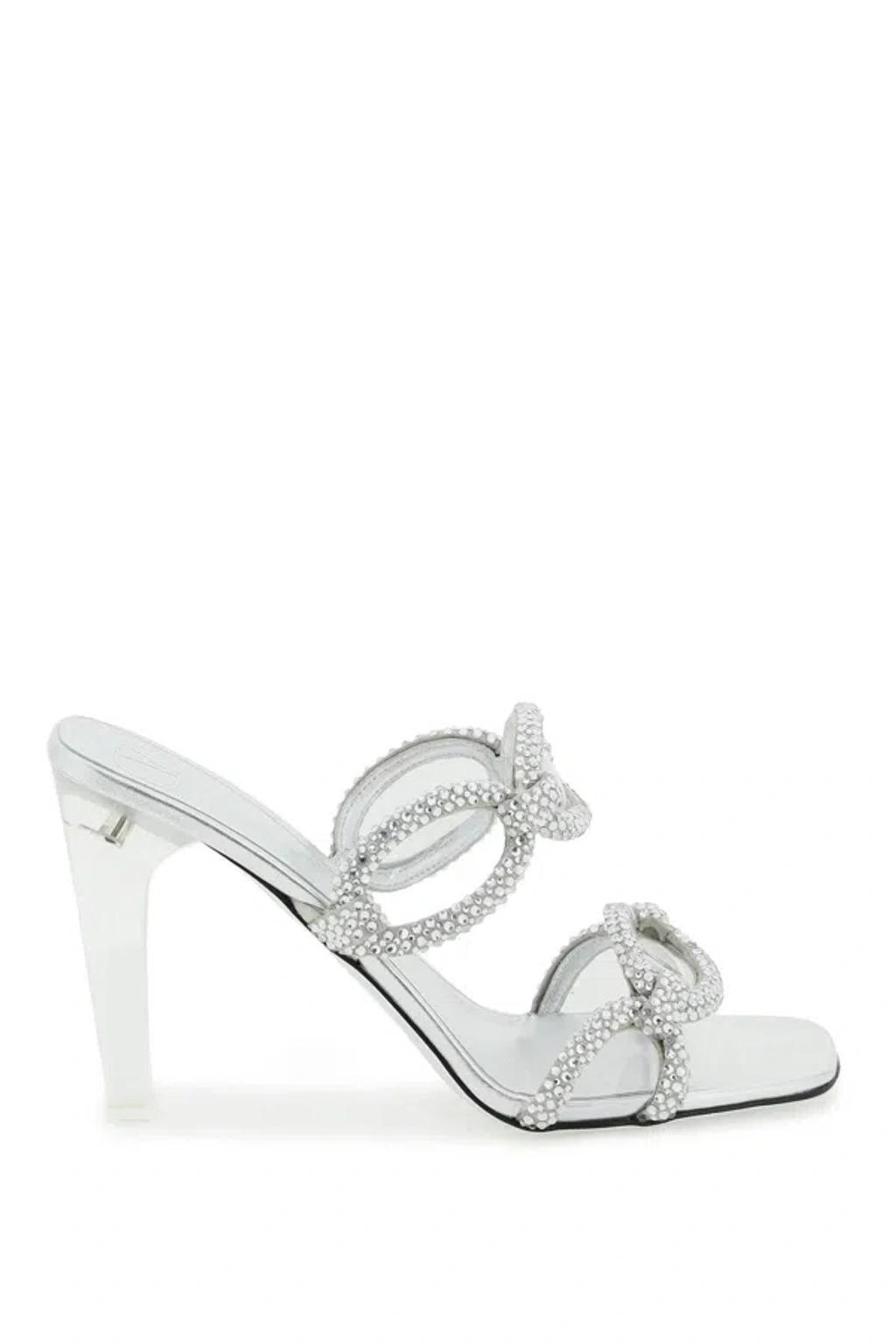 Crystal Chain Transparent-heel Mule Sandals In Silver Product Image