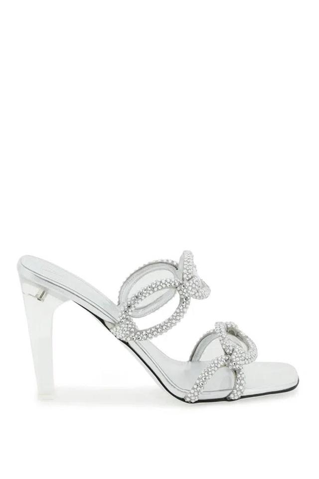 Crystal Chain Transparent-heel Mule Sandals In Silver Product Image