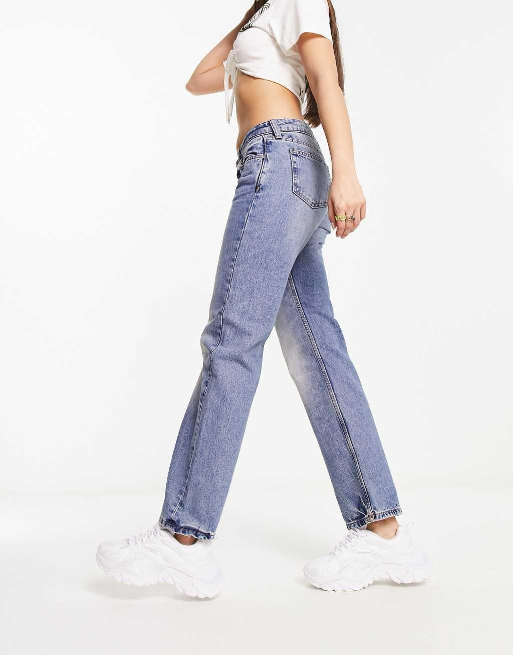 Weekday Arrow low rise straight leg jeans in seventeen blue Product Image