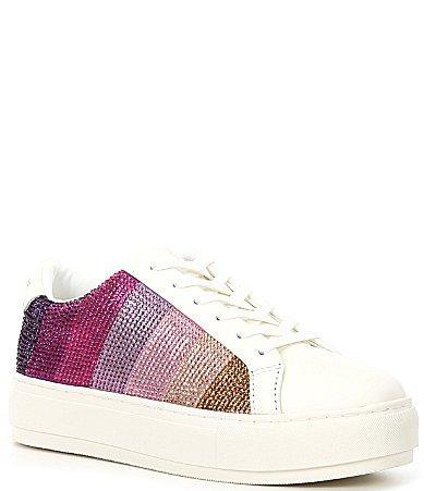 Kurt Geiger London Laney Metallic Rainbow Stripe Rhinestone Embellished Platform Sneakers Product Image