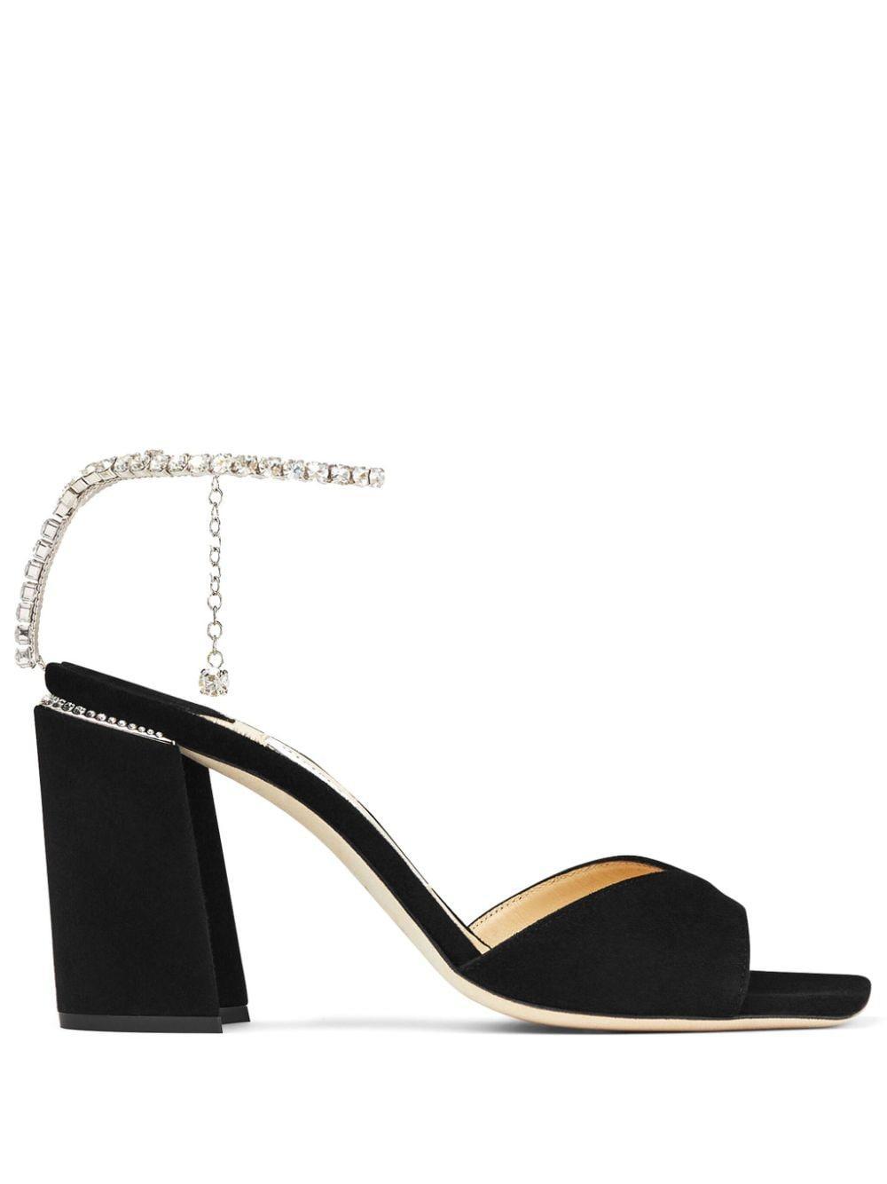 JIMMY CHOO Saeda Suede Crystal Ankle-strap Sandals In Black Crystal Product Image