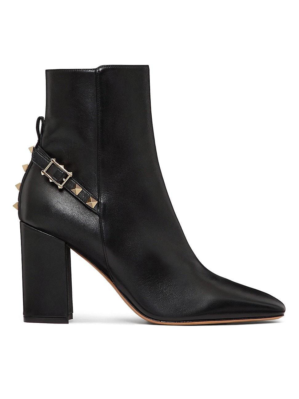 Womens Rockstud Leather Block Heel Booties Product Image