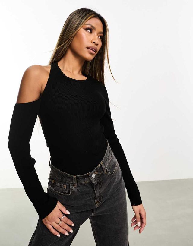 ASOS DESIGN knit cut out bodysuit in black Product Image