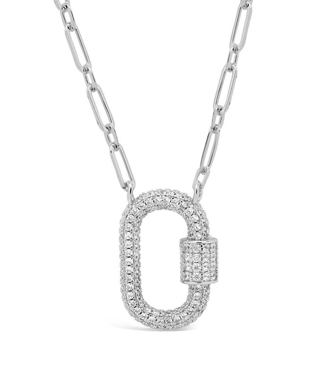 Womens Pave Cubic Zirconia Carabiner Silver Plated Lock Necklace Product Image