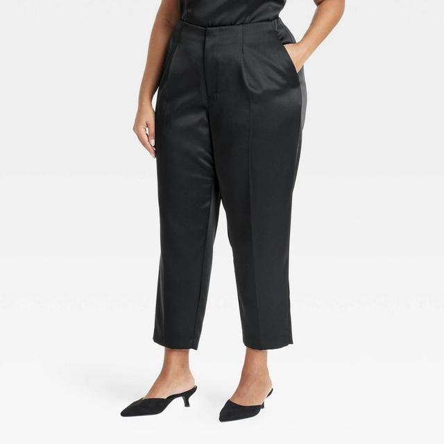 Womens Super-High Rise Tapered Ankle Tailored Satin Trousers - A New Day Black 17 Product Image