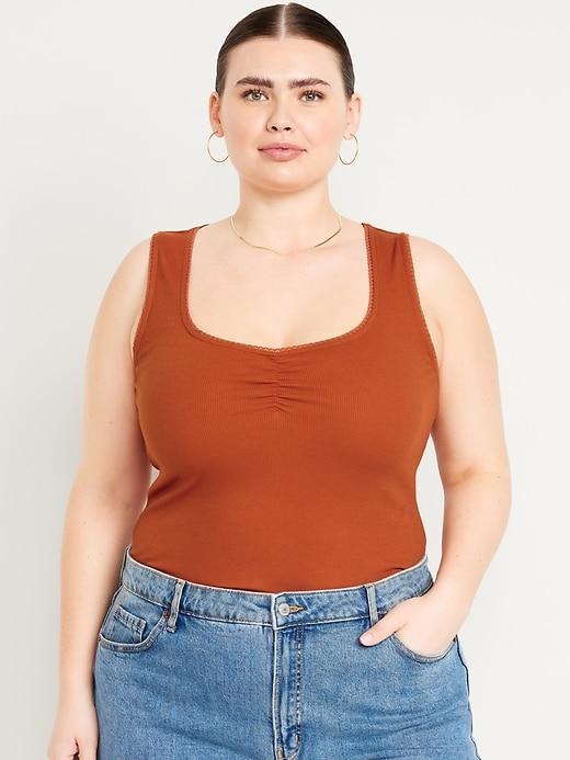 Cinched Rib-Knit Crop Tank Top Product Image