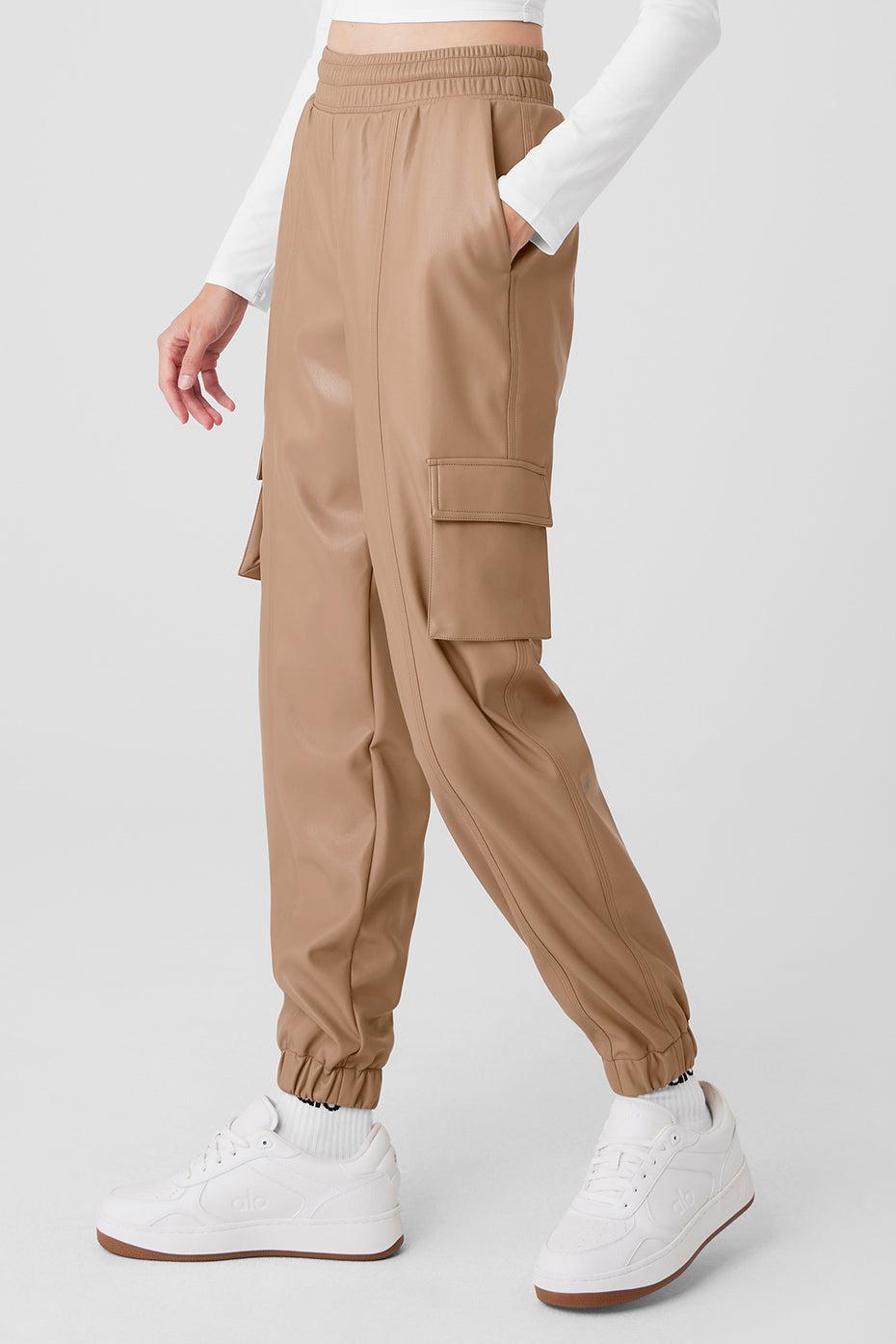 Faux Leather Power Hour Jogger - Toasted Almond Product Image