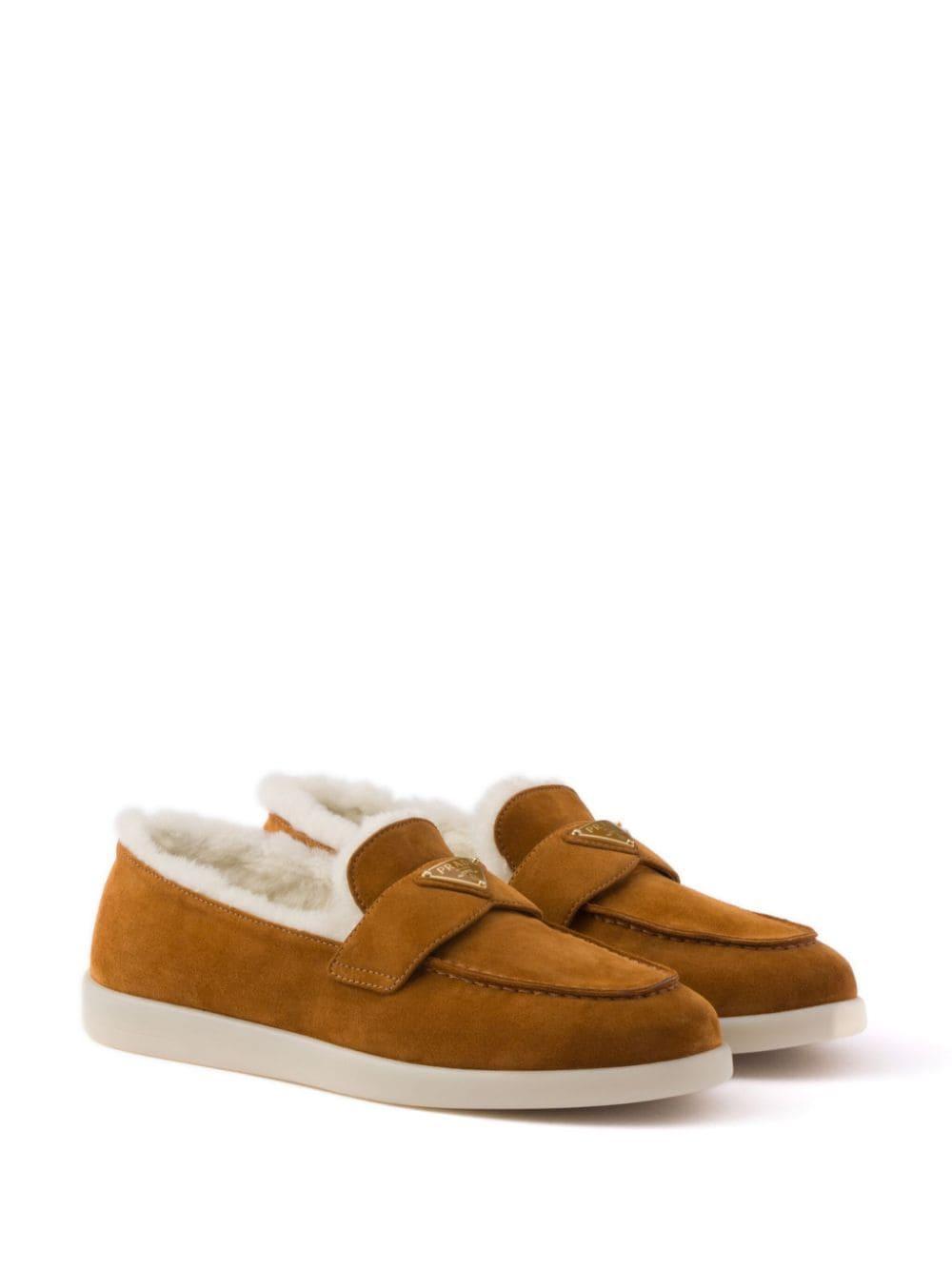 St Tropez Suede Shearling Loafers In Cognac Product Image