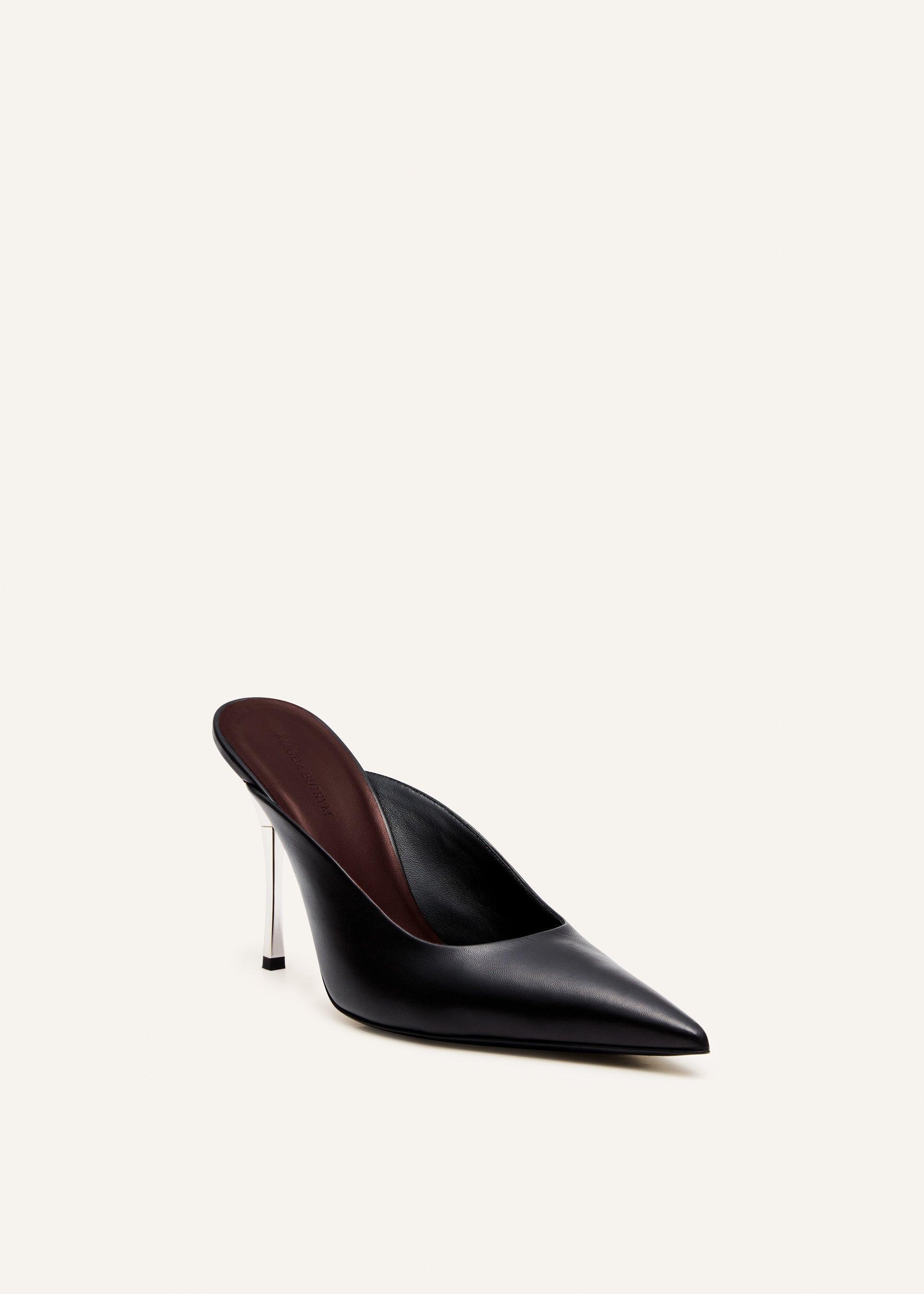 Pointed-toe mules in black leather product image