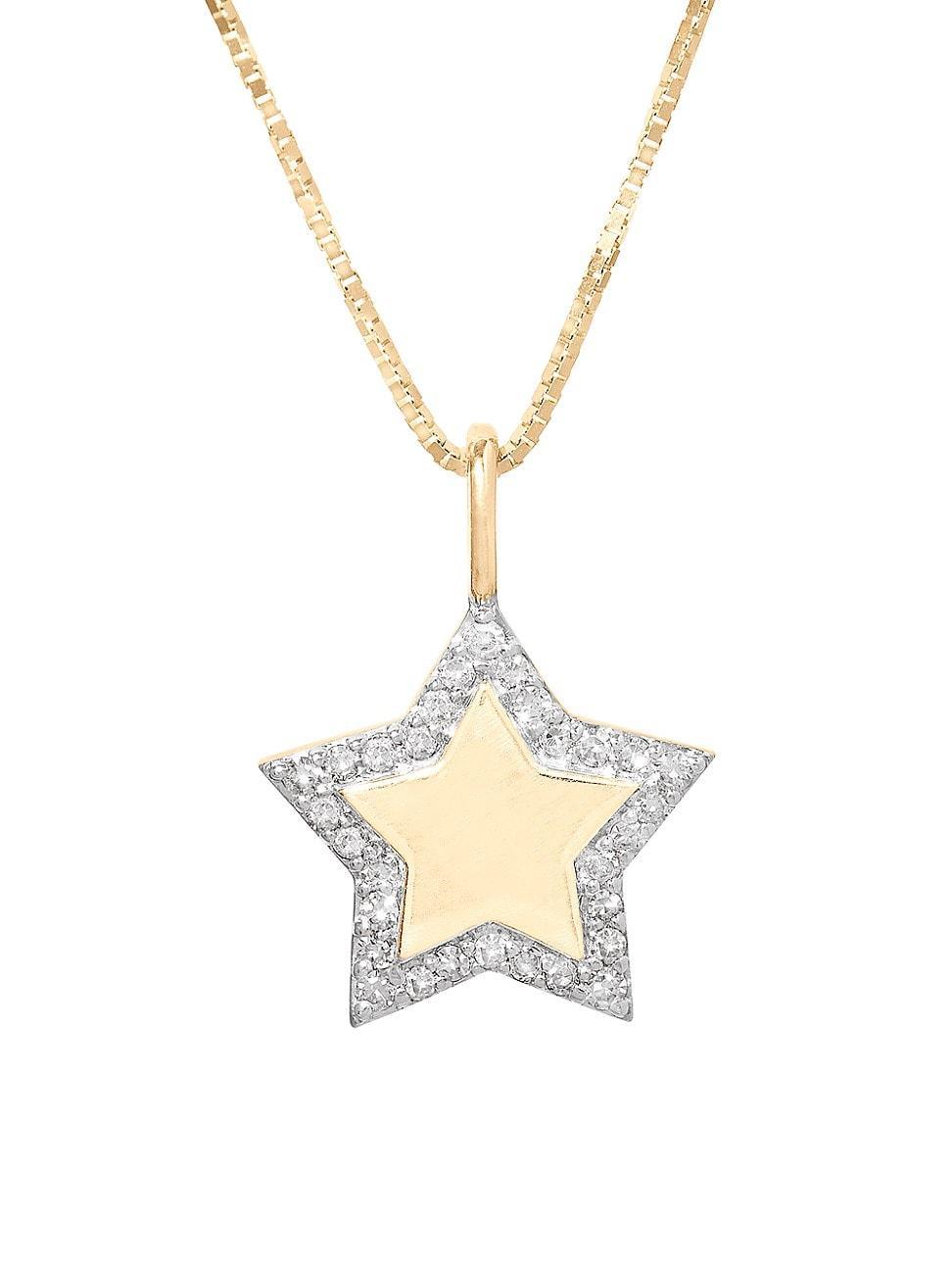 Womens 10K Yellow Gold & Diamond Star Pendant Necklace Product Image