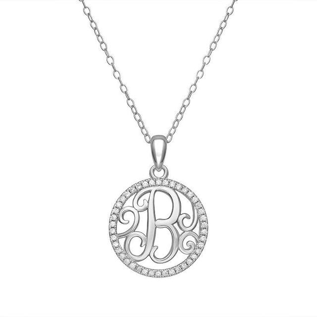 PRIMROSE Sterling Silver Cubic Zirconia Initial Pendant Necklace, Womens Grey Product Image