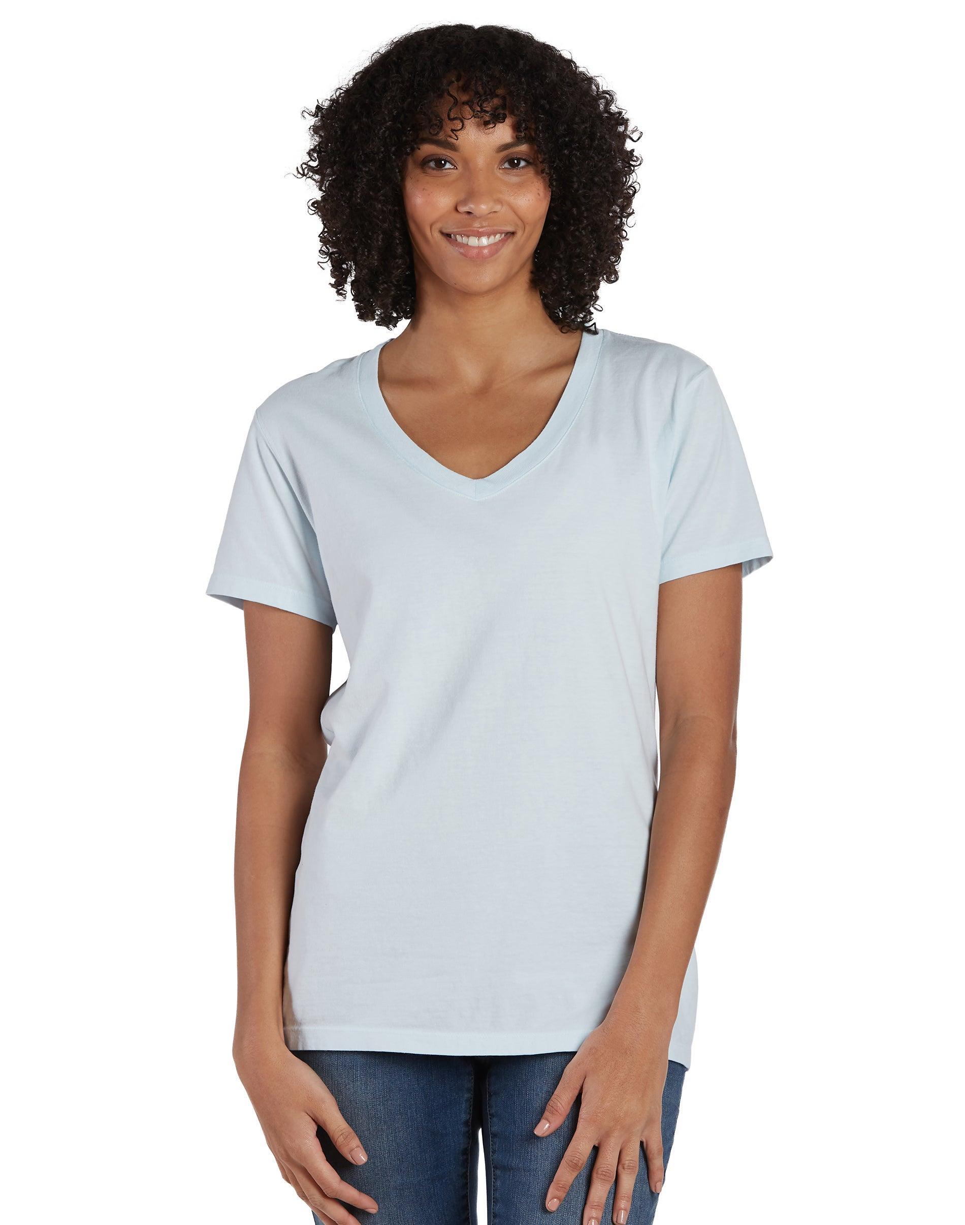 Hanes Womens Garment Dyed V-Neck T-Shirt Soothing Blue 3XL Product Image