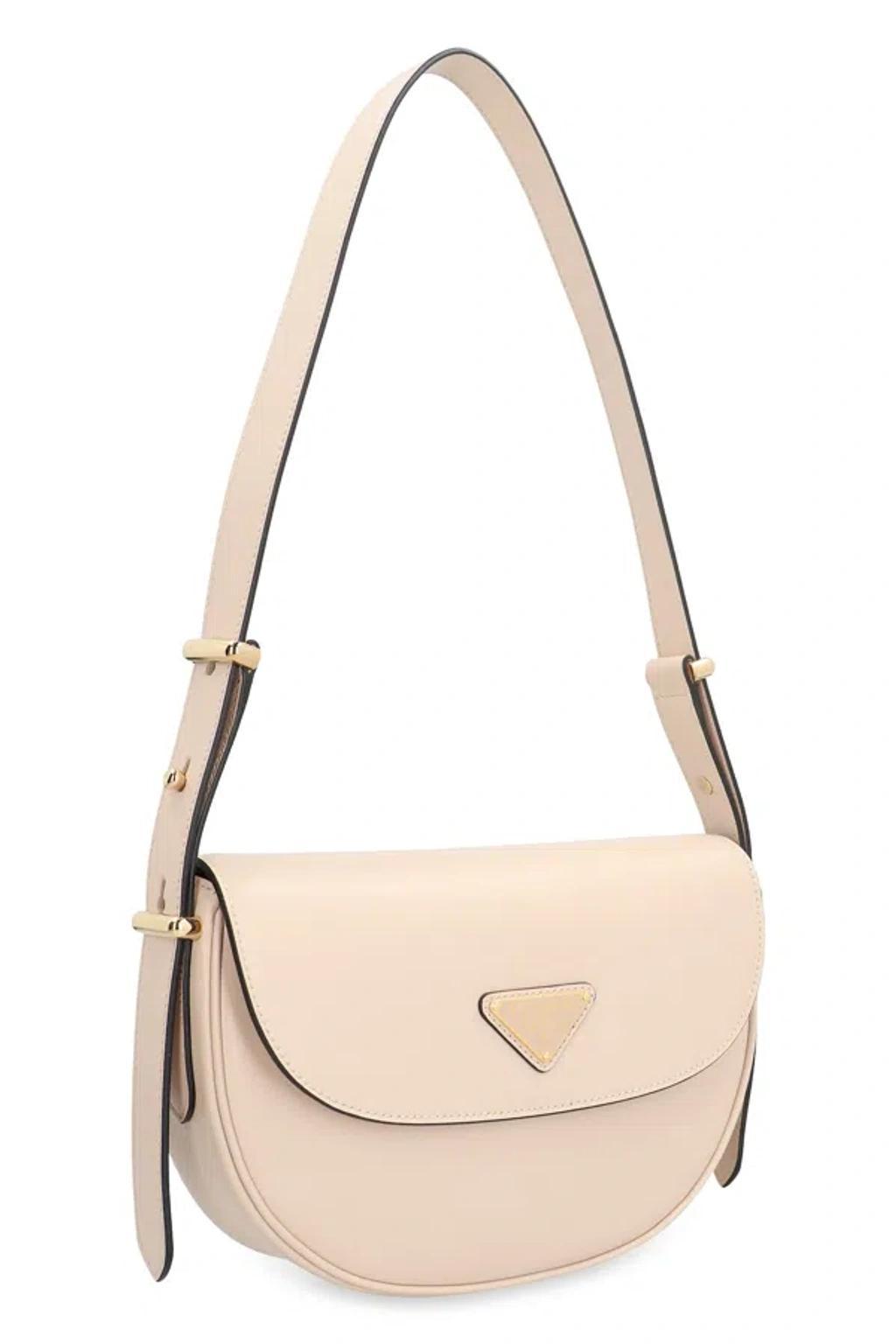 PRADA Arqué Leather Shoulder Bag In Beige Product Image