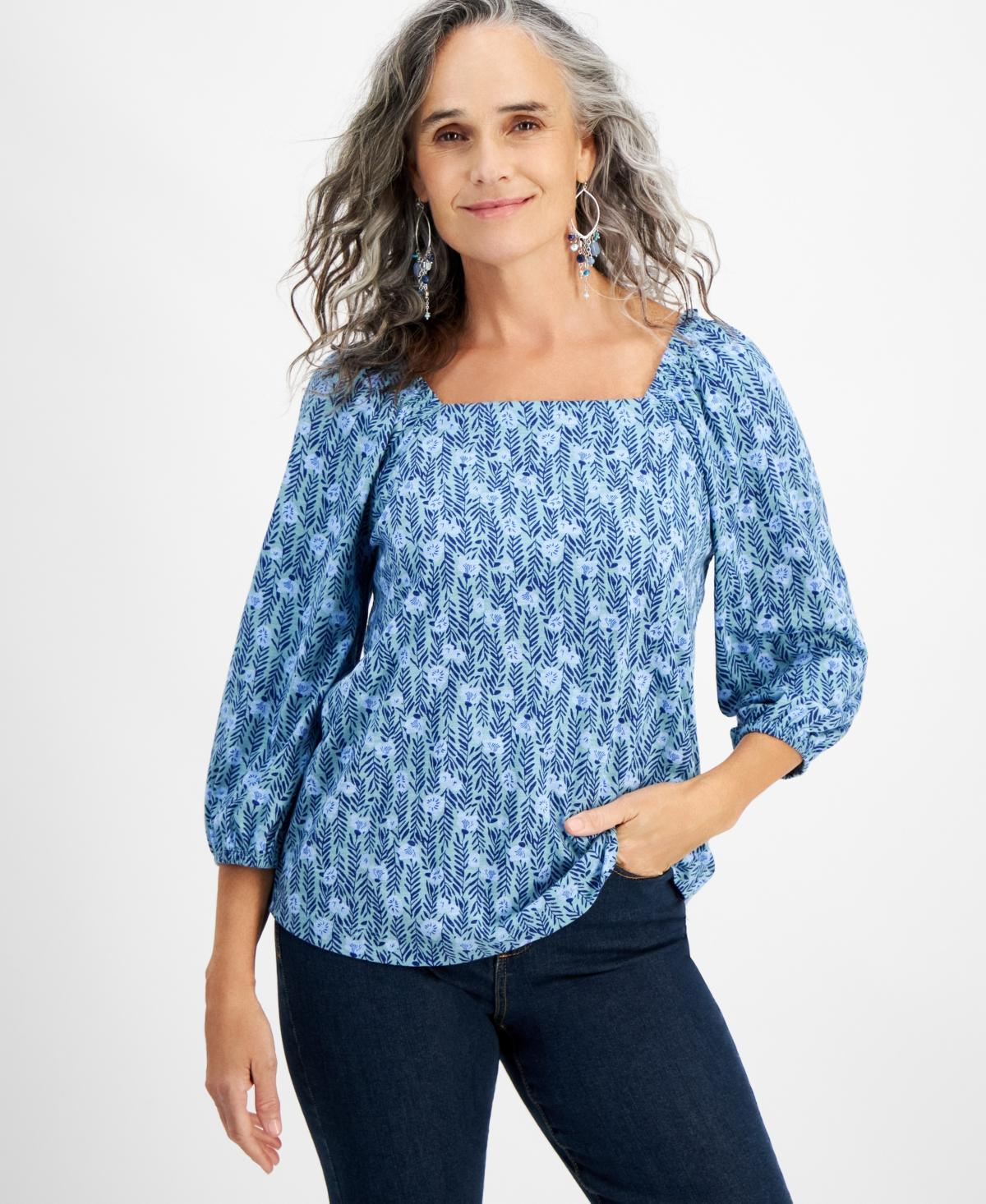 Style & Co Womens Printed Square-Neck On/Off-Shoulder Top, Created for Macys Product Image