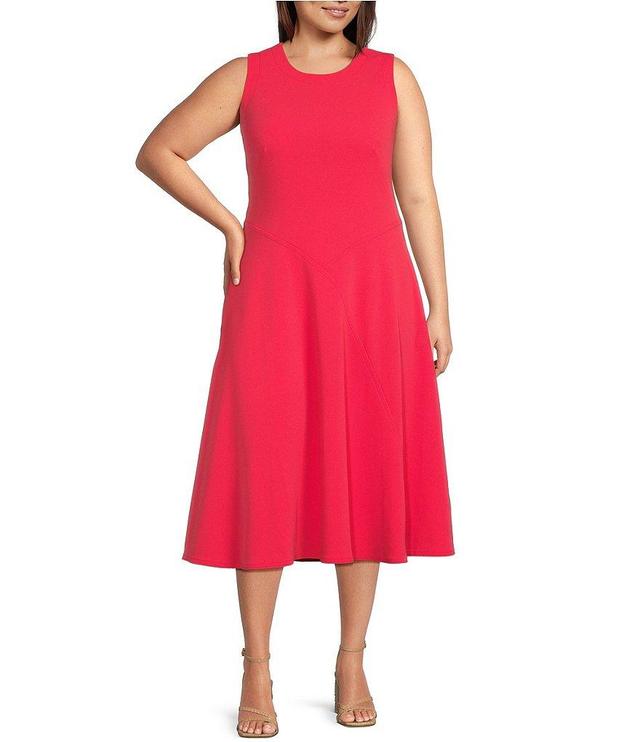 Calvin Klein Plus Size Sleeveless Crew Neck Scuba Crepe Midi Dress Product Image