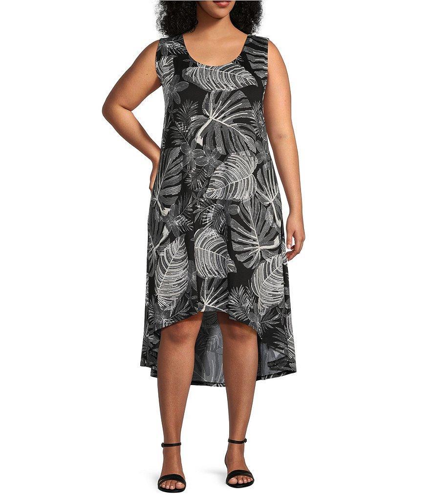 Ruby Rd. Plus Size Knit Jungle Print Scoop Neck Sleeveless Hi-Low Hem Shift Dress product image