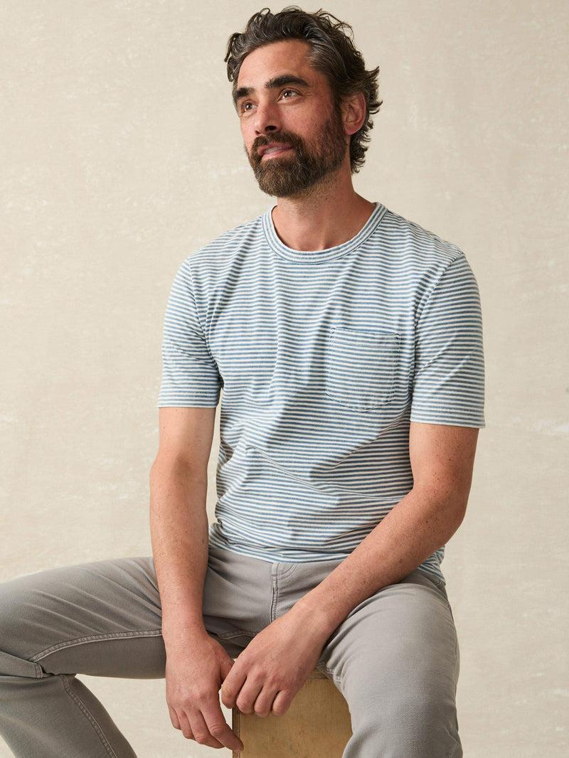 Short-Sleeve Indigo Pocket Tee - Azure Stream Stripe Product Image