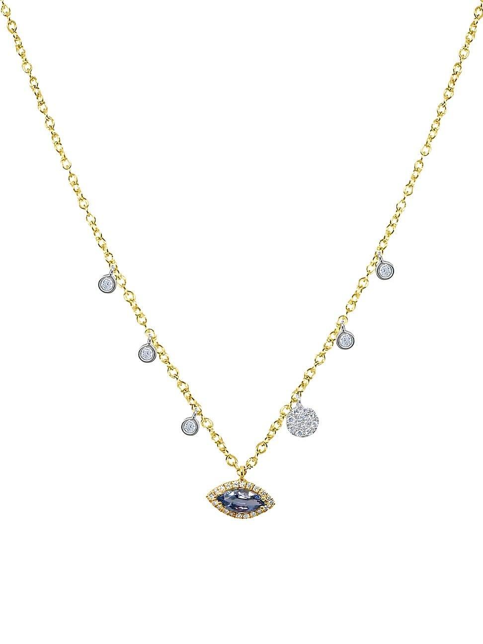 Womens Two-Tone 14K Gold, Blue Sapphire & 0.44 TCW Diamond Charm Necklace Product Image