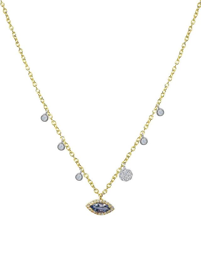 Womens Two-Tone 14K Gold, Blue Sapphire & 0.44 TCW Diamond Charm Necklace Product Image