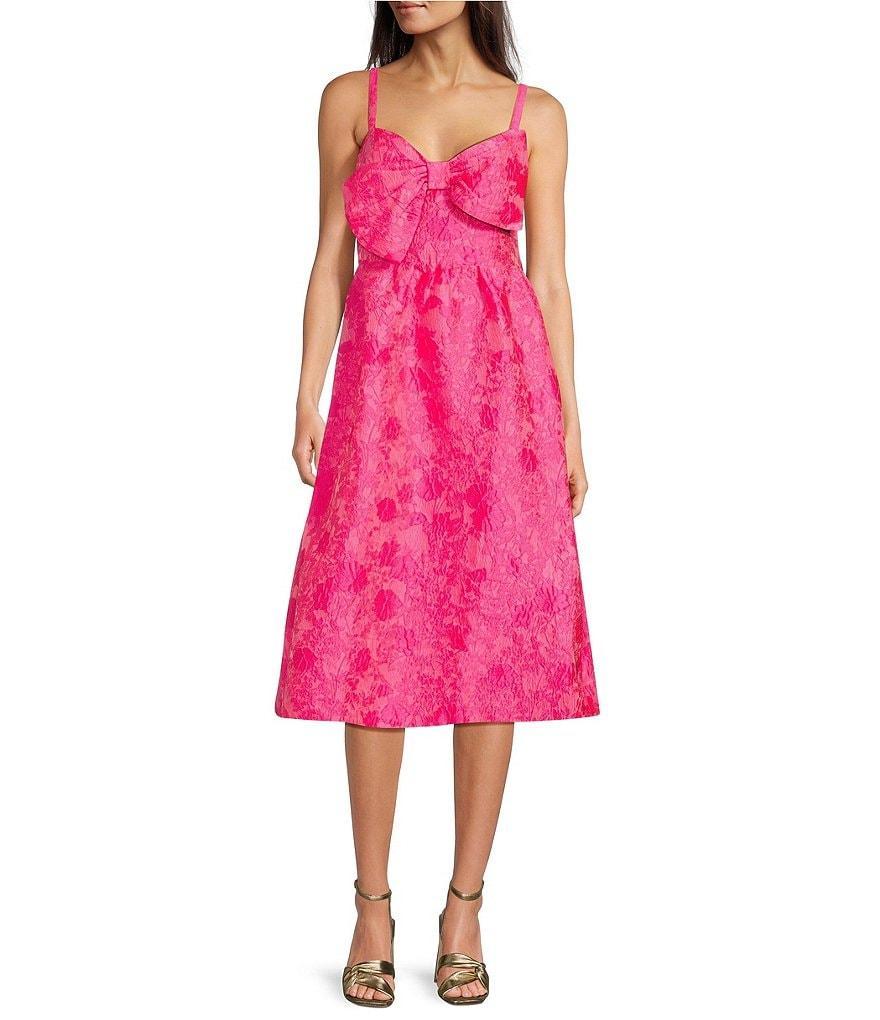 Lilly Pulitzer Ellara Jaquard Sweetheart Neck Sleeveless Bow Detail Midi A-Line Dress Product Image