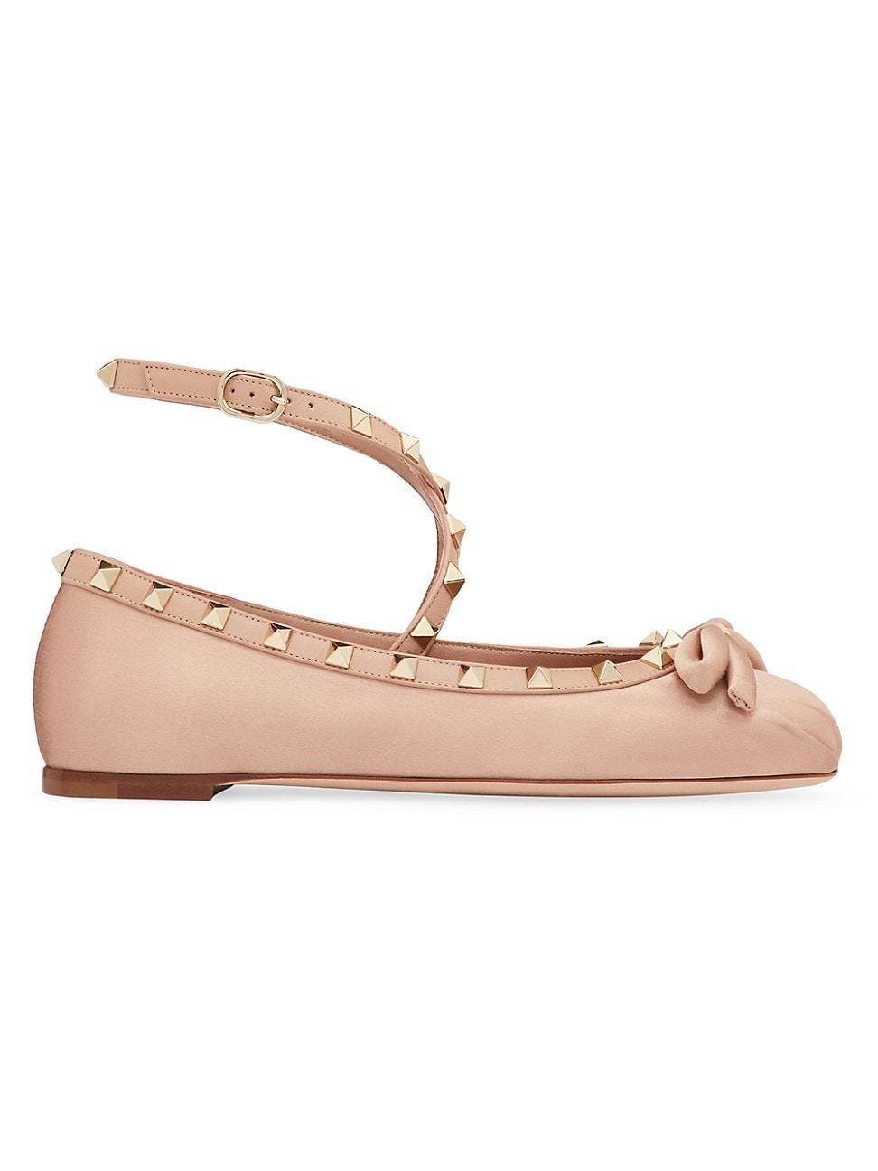 Womens Rockstud Satin Ballerina Flats Product Image