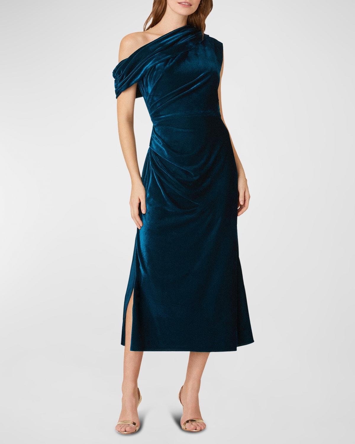 Womens Grover One-Shoulder Velvet Midi-Dress Product Image