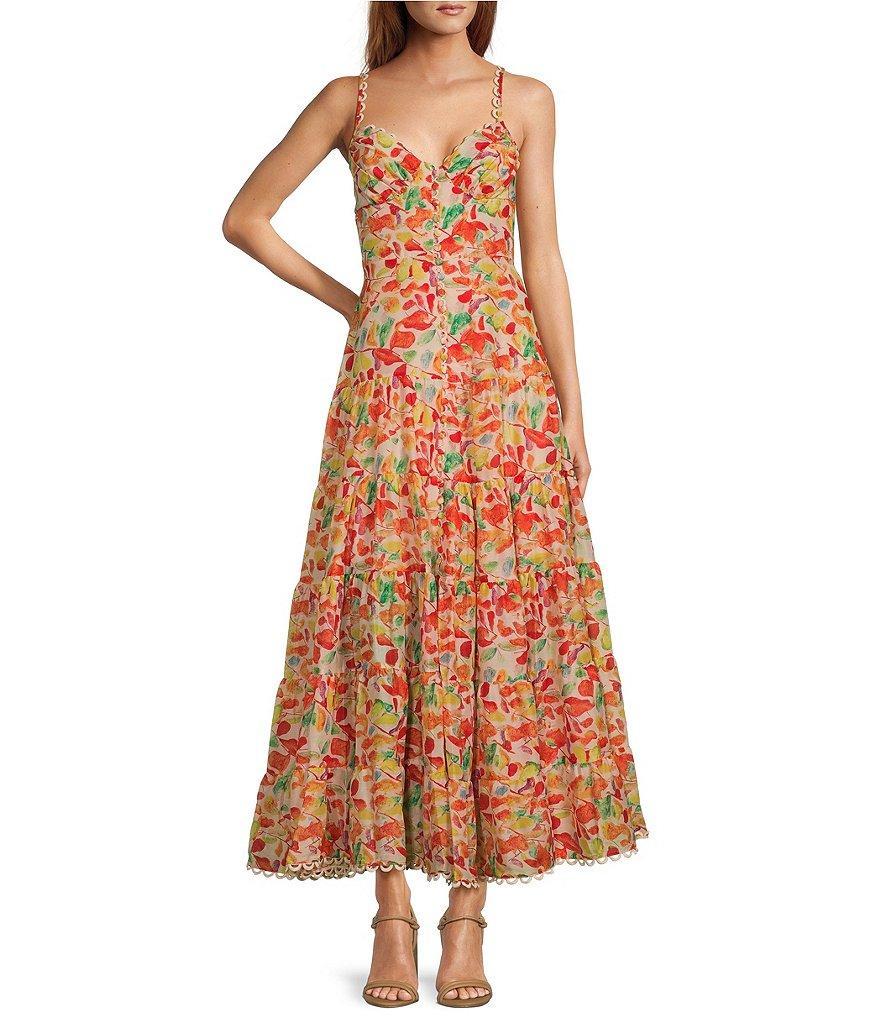 ASTR the Label Tazia Floral Sweetheart Neck Sleeveless Tiered Midi Dress Product Image