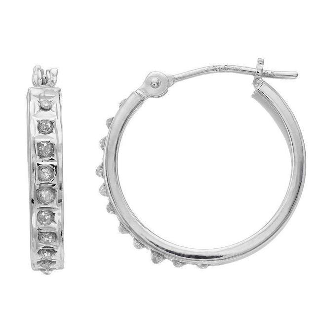 Diamond Fascination 14k White Gold Diamond Accent Round Hoop Earrings, Womens Product Image