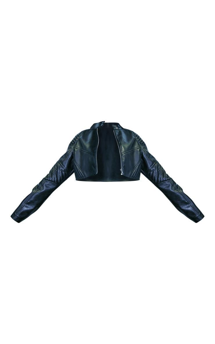 Black Quilted Detail Super Cropped Faux Leather Jacket Product Image