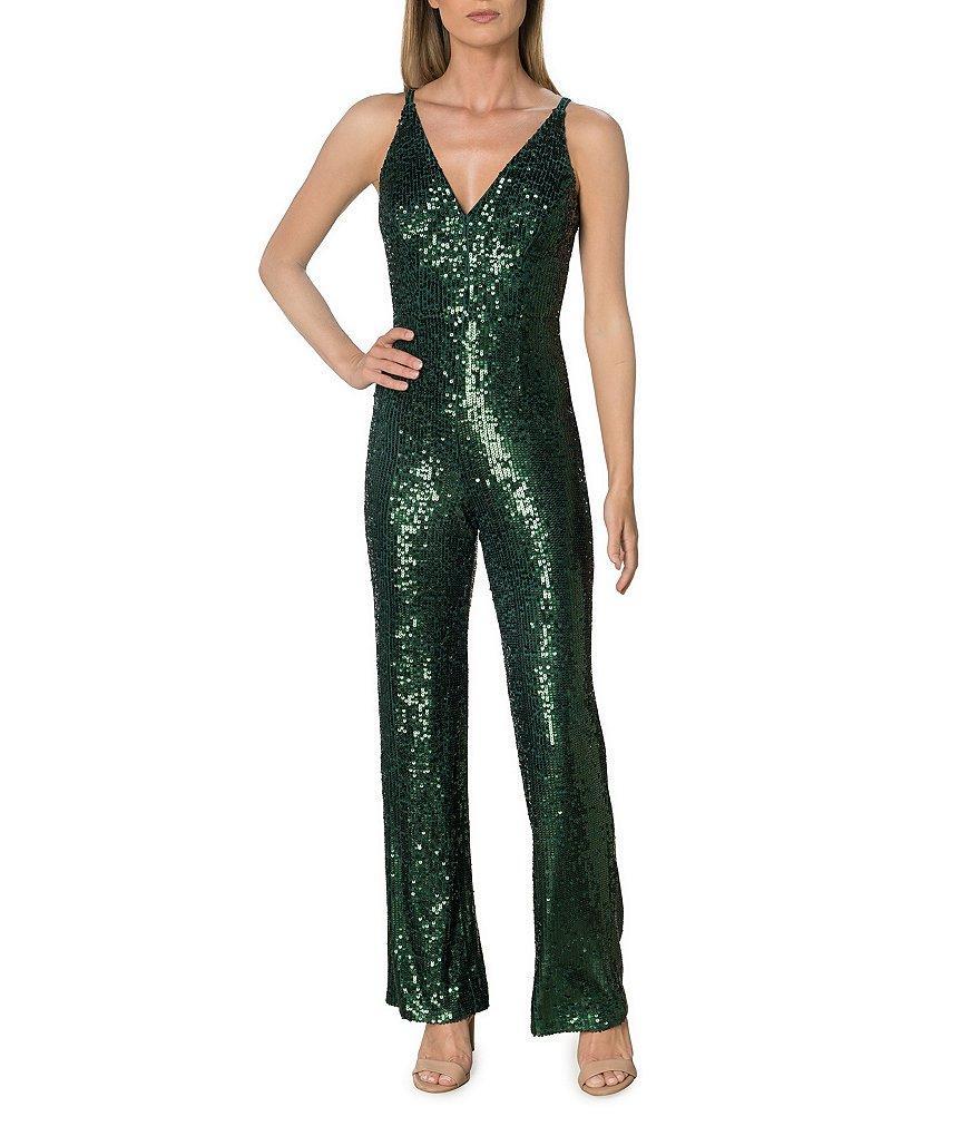 Dress the Population Charlie Plunging V-Neck Wide Leg Sequin Jumpsuit Product Image