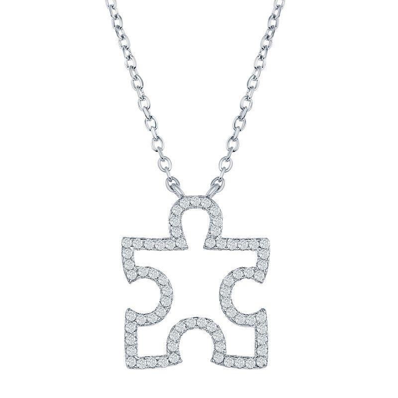 Cubic Zirconia Open Puzzle Piece Pendant Necklace, Womens Pink Tone Product Image