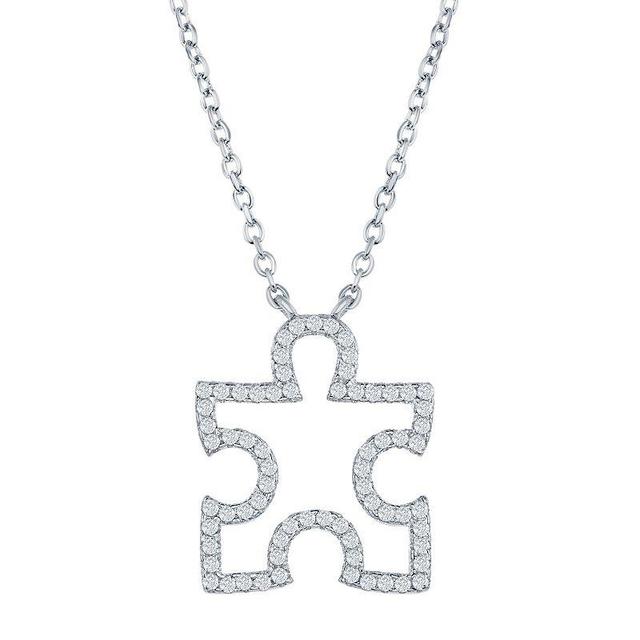 Cubic Zirconia Open Puzzle Piece Pendant Necklace, Womens Pink Tone Product Image