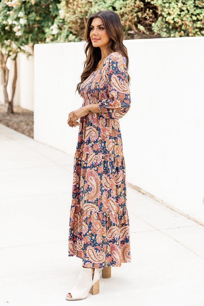 Be The One Blue Printed Smocked Bust Maxi Dress FINAL SALE Product Image