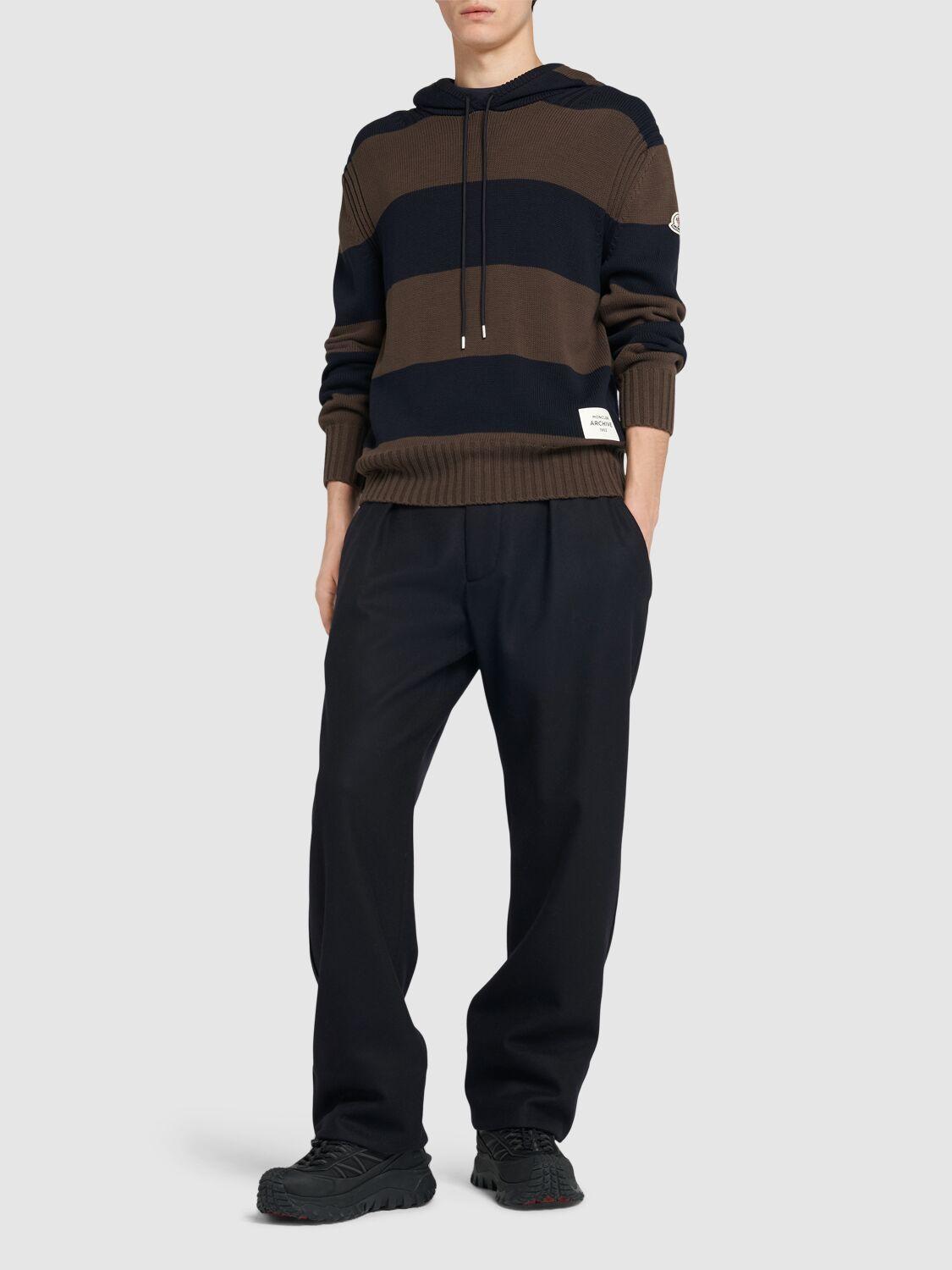 Striped Cotton Hoodie In Blue Brown Product Image