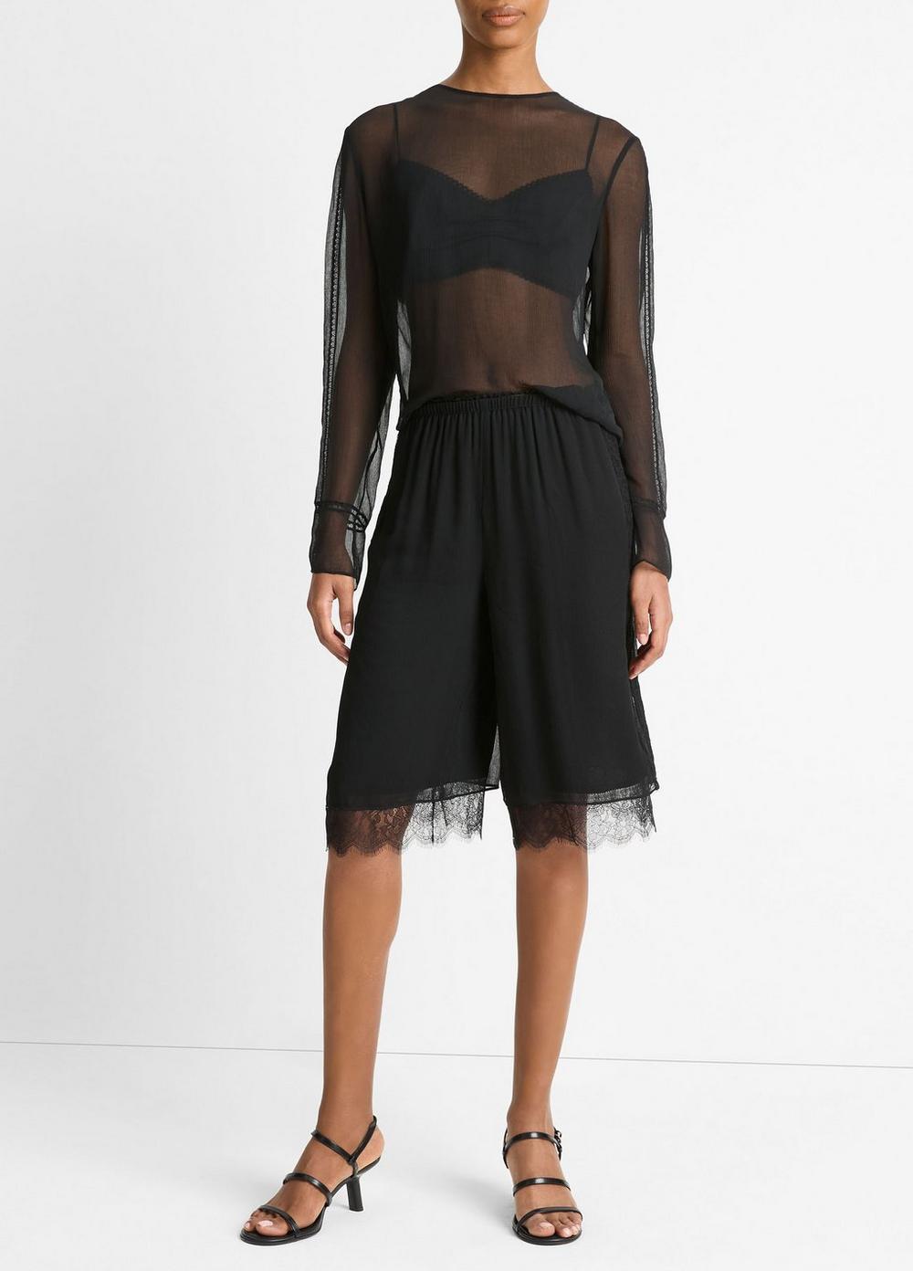 Lace-Trim Sheer Chiffon Top Product Image