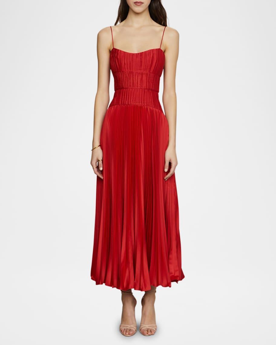 Cherry Pleated Drop-Waist Midi Dress Product Image