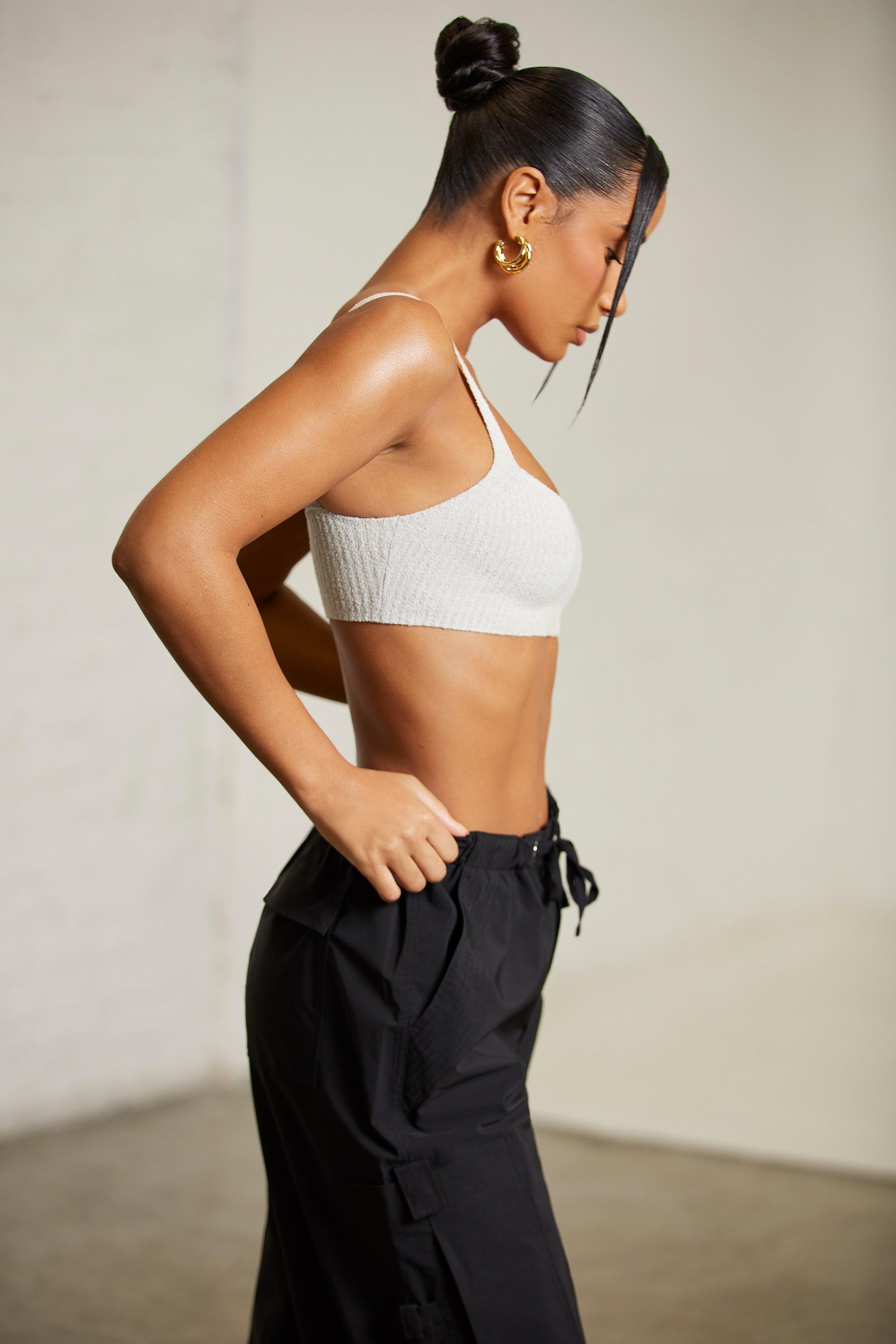 Curved Neck Crop Top in Grey Female Product Image