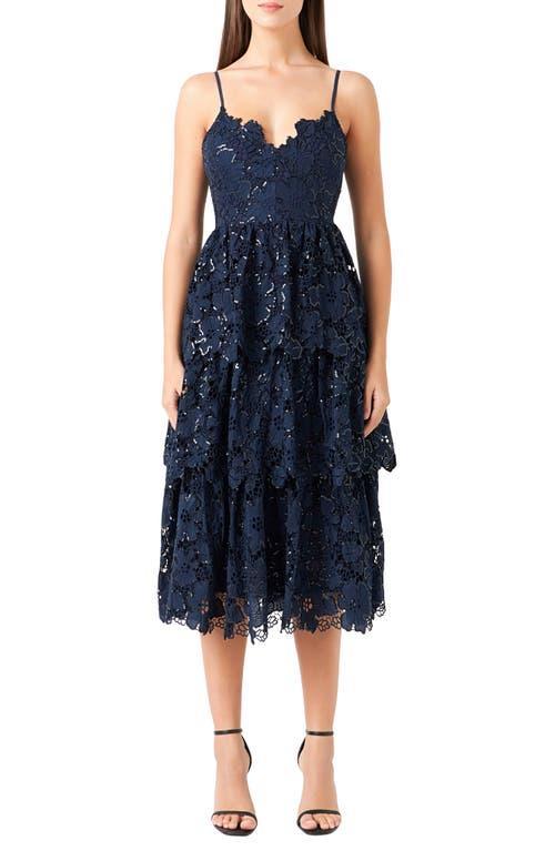 Endless Rose Floral Lace Tiered Sequin Midi Dress Product Image