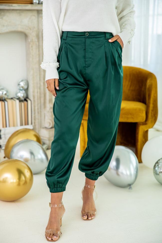 Everything Has Changed Hunter Green Satin Joggers FINAL SALE Product Image