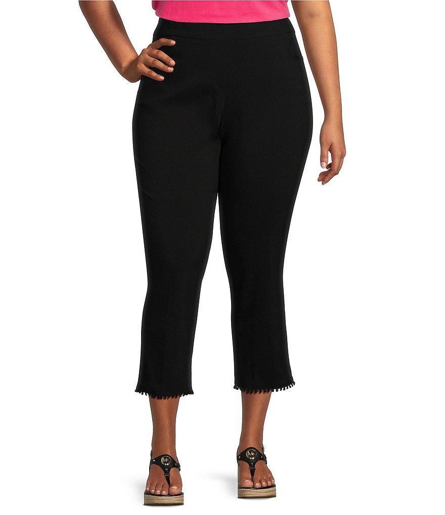 Multiples Plus Size Solid Twill Straight Leg Pom Pom Hem Pull-On Demin Pants Product Image