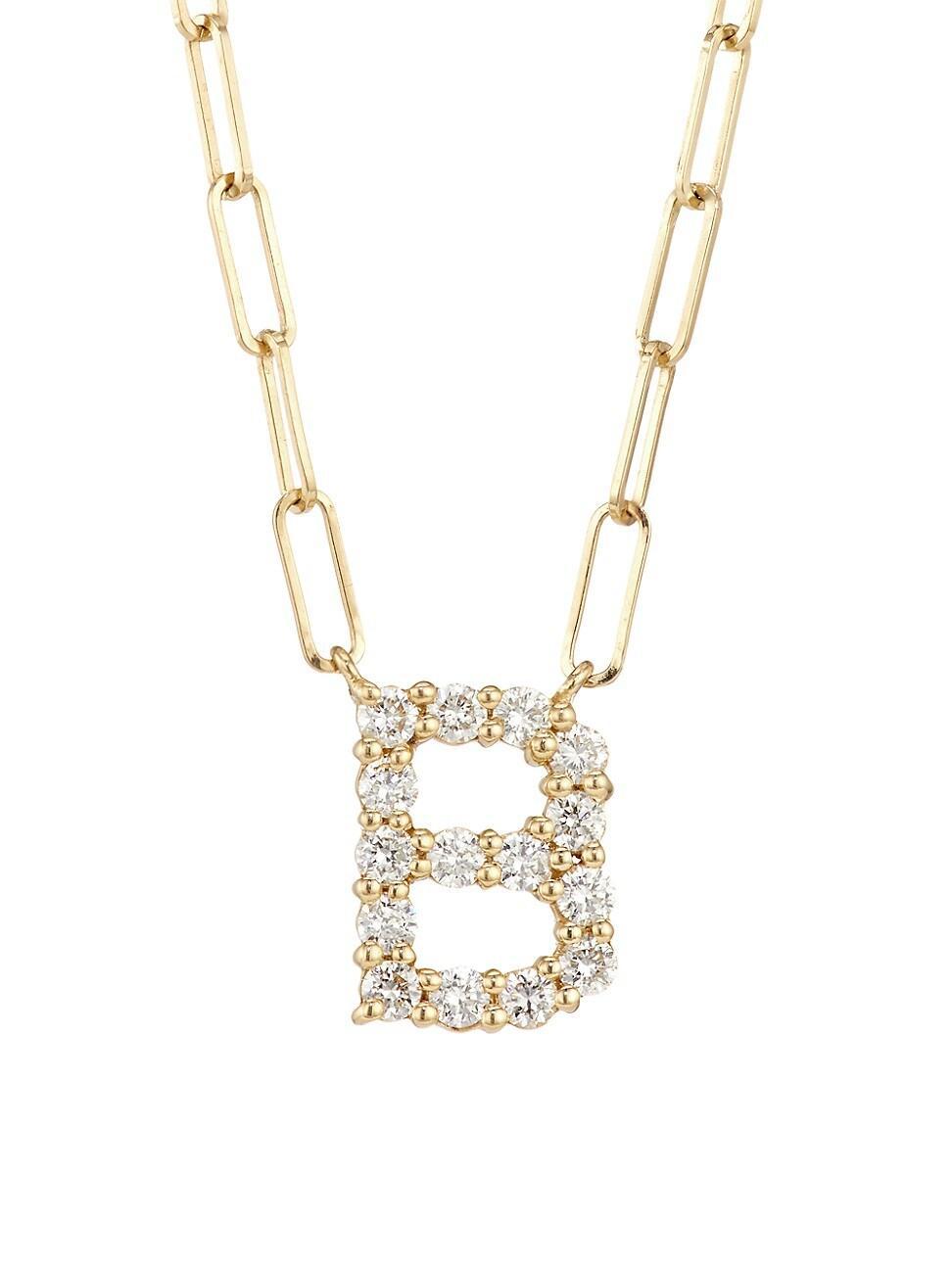 Womens 14K Yellow Gold & 0.40 TCW Diamond Large Initial Pendant Necklace Product Image