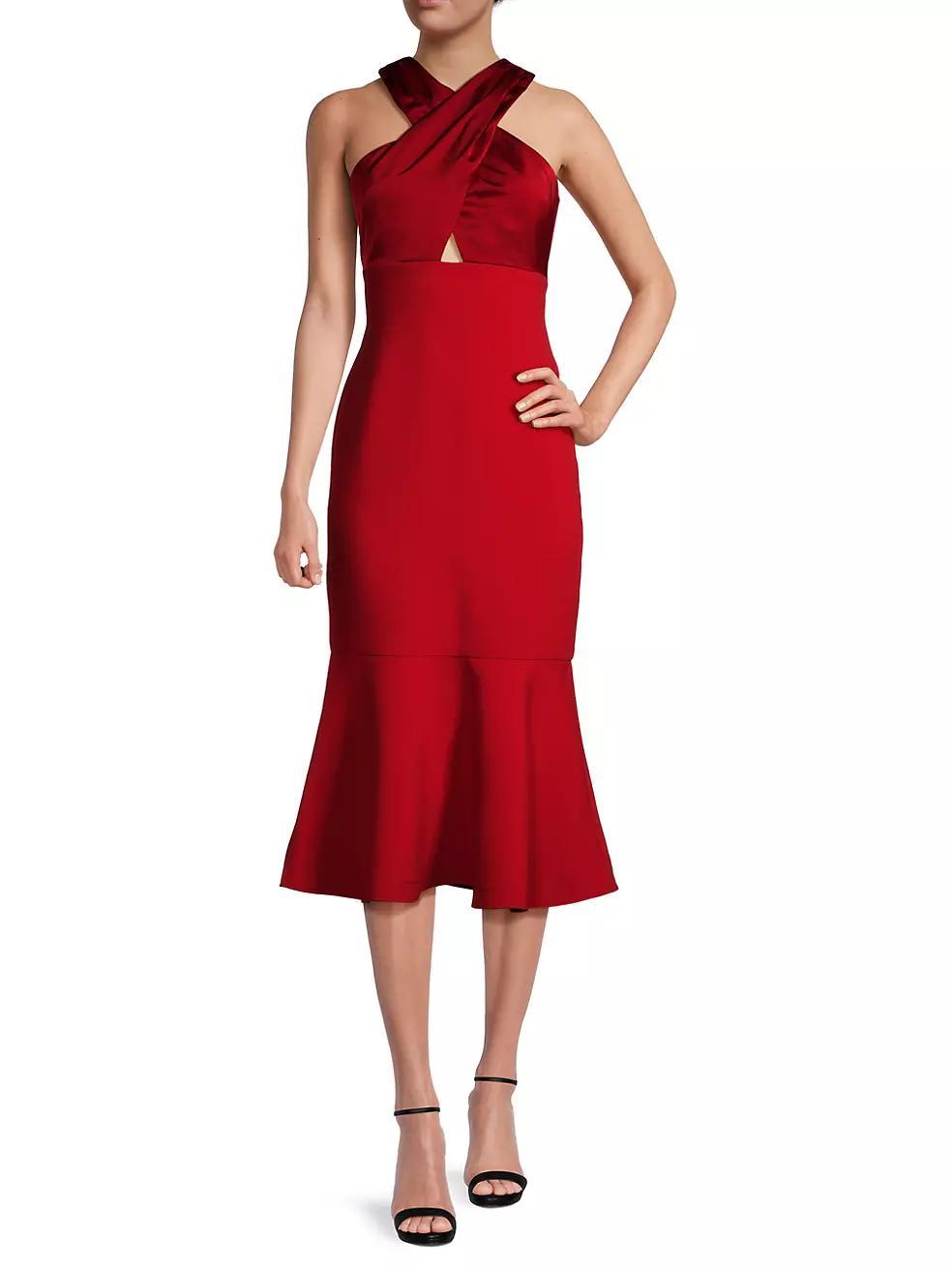 Solei Satin Halterneck Midi-Dress Product Image