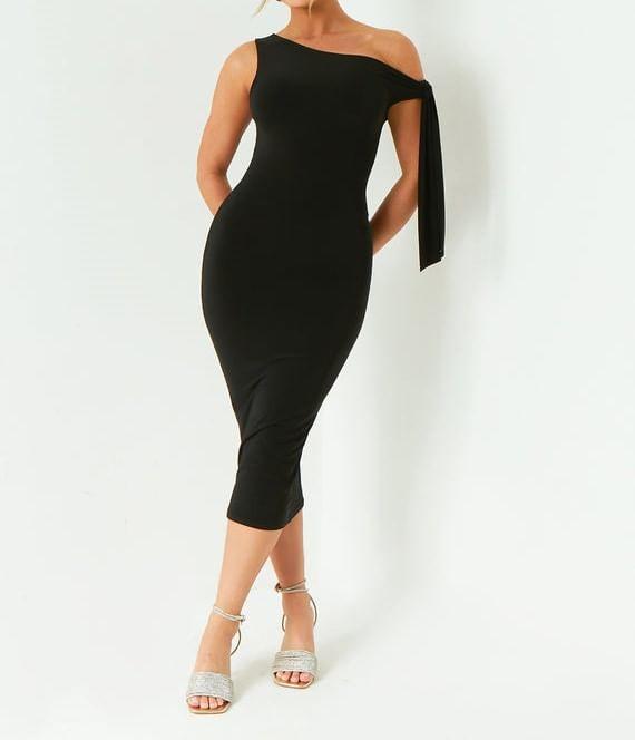 Sleeveless Off-Shoulder Plain Midi Bodycon Dress Product Image