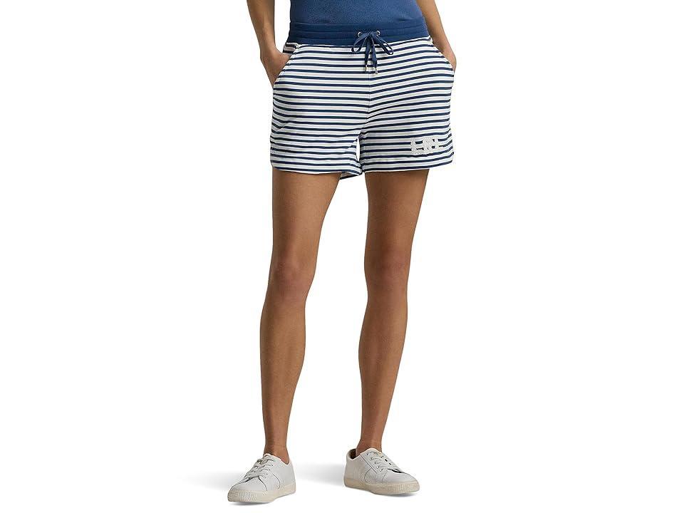 Lauren Ralph Lauren Striped French Terry Drawcord Shorts Indigo Dusk) Women's Jumpsuit & Rompers One Piece Product Image