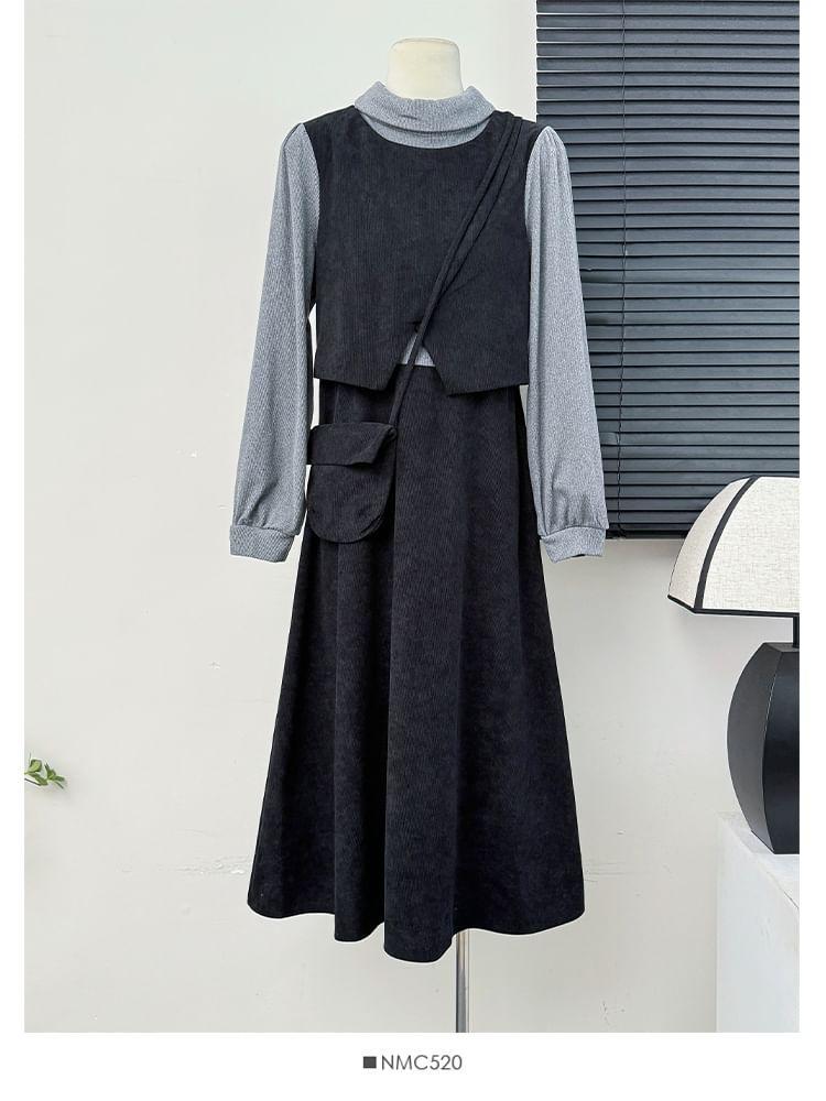 Mock-Neck Mock Two-Piece A-Line Dress Product Image